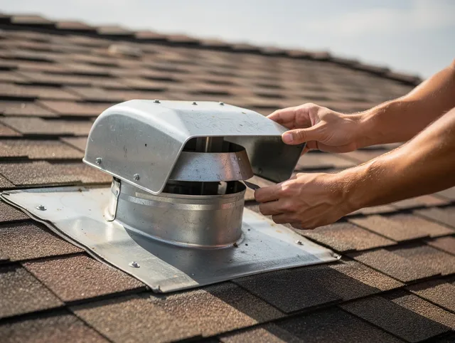 Del Aire Dryer Vent Cleaning certified technician safely cleaning a roof-mounted dryer vent in Del Aire