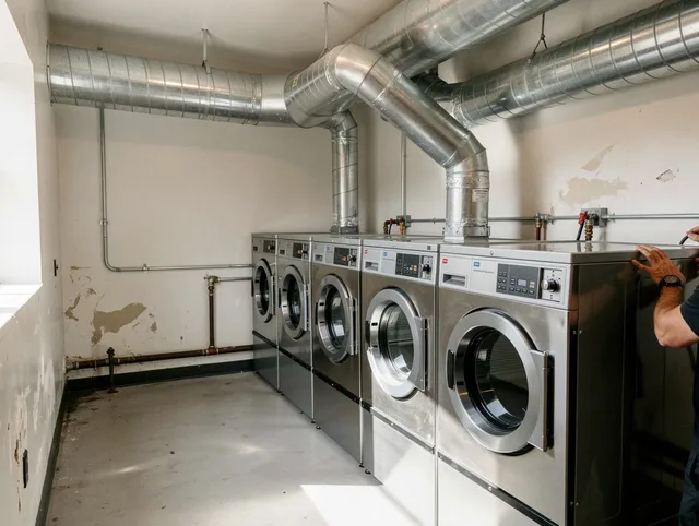 Del Aire Dryer Vent Cleaning team performing large-scale commercial dryer vent cleaning in Del Aire