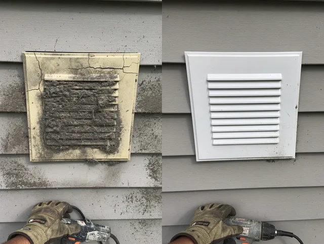 Del Aire Dryer Vent Cleaning technician installing high-quality dryer vent cover at a residential property in Del Aire