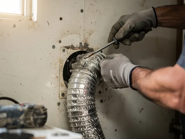 Del Aire Dryer Vent Cleaning technician performing precise dryer vent hose installation in Del Aire